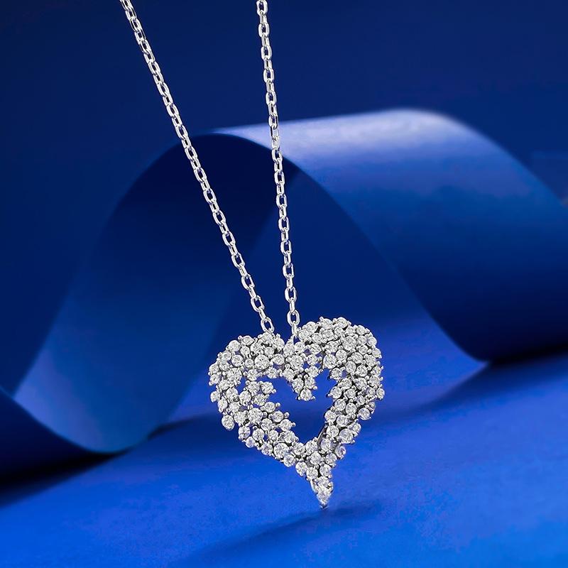 Queen Heart Lab Moissanite Diamond Pendant Real Sterling Silver Wedding Chocker Necklace for Women Engagement Jewelry