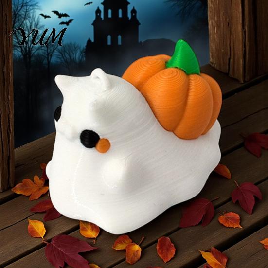 Halloween Ghost Snail Decor Ornament with Pumpkin Decor, 3D Printed Desktop Micro Landscape Props Cute Figurine, Creative Statue for Display Figures