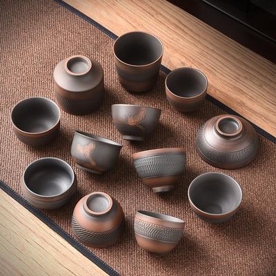 Retro Schnitzbecher Hochwertiges Keramik-Teeset Tassen Lila Ton Kung Fu Teetasse Keramik Teegeschirr Tasse für Tee Kleine Teetasse