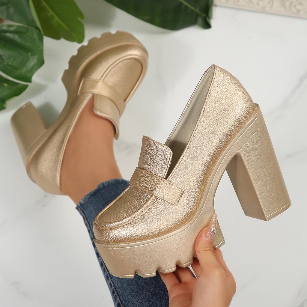 Fashion 2025 New Thick Soled High Heels Daily Luxury Women Solid Color Temperament Mary Jane with Follow-up Shoes Retro Le Fu Shoes