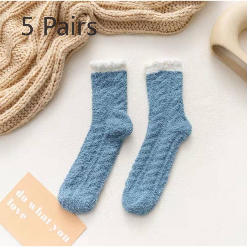 5 Pairs of Female Autumn and Winter Fleece Thick Mid Tube Floor Socks