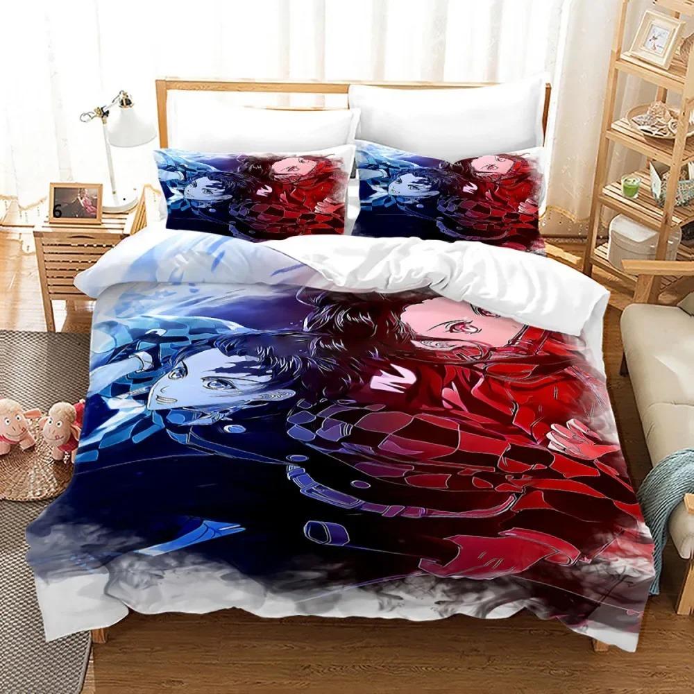 Demon Slayer Anime Bedding Set 3d Duvet Cover Sets Pillowcase Bedclothes Home Textile Cartoon Twin Queen King Size Kids Gift Tool