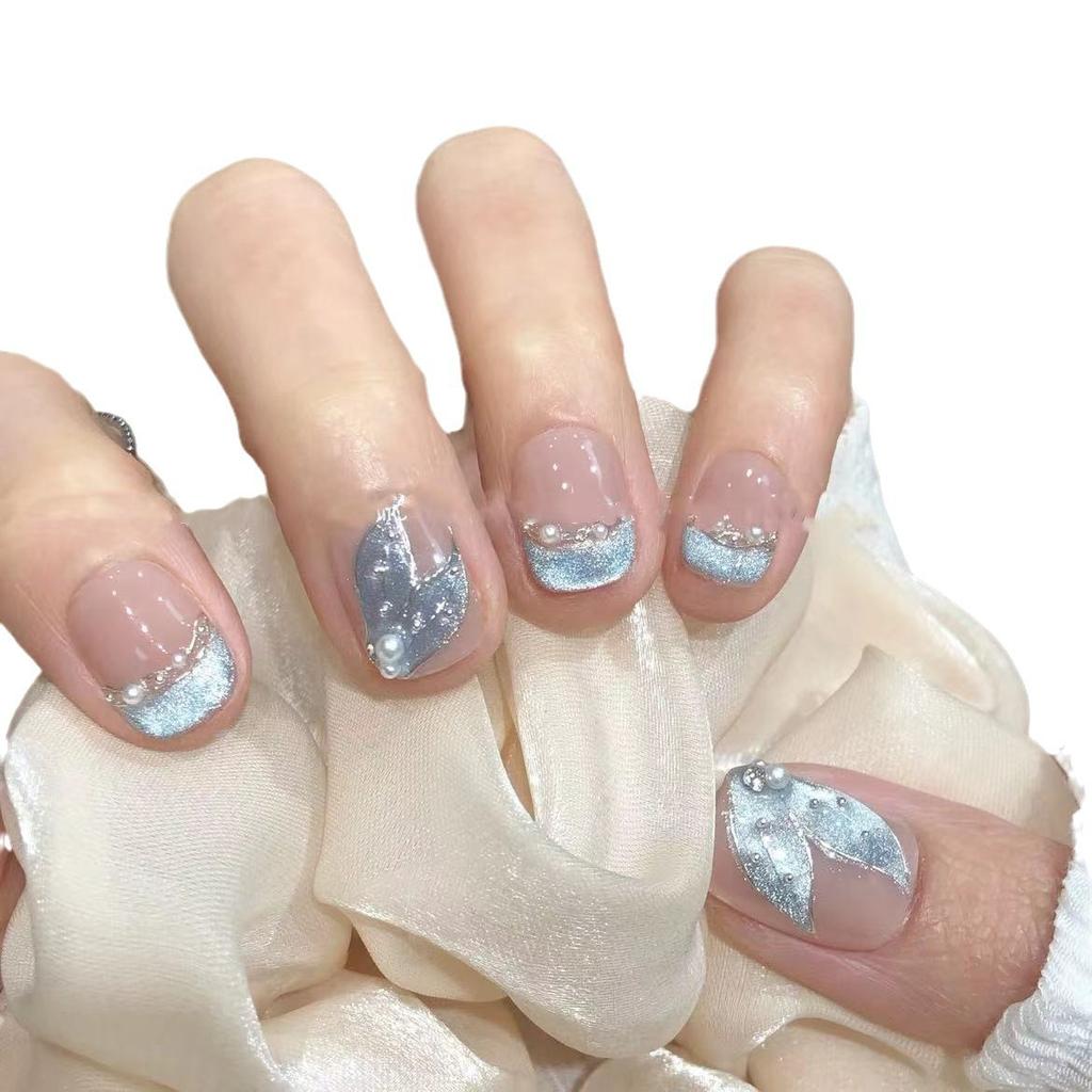 Pure Hand-made Phototherapy Manicure Blue Fish Tail Wear Nail Finished Product Reused Nail Patch To Show Whiteness