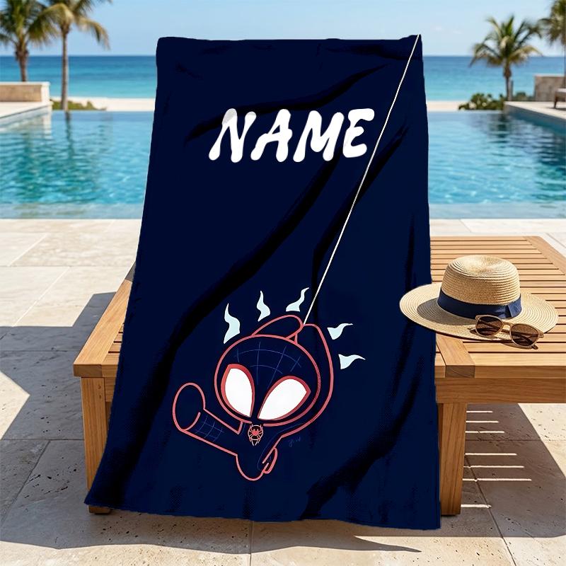 Personalized Name Spider-Man Mask Stylish Digital Printing Beach Towel Quick‑Drying Absorbent Blanket for Beach Pool Gym Travel