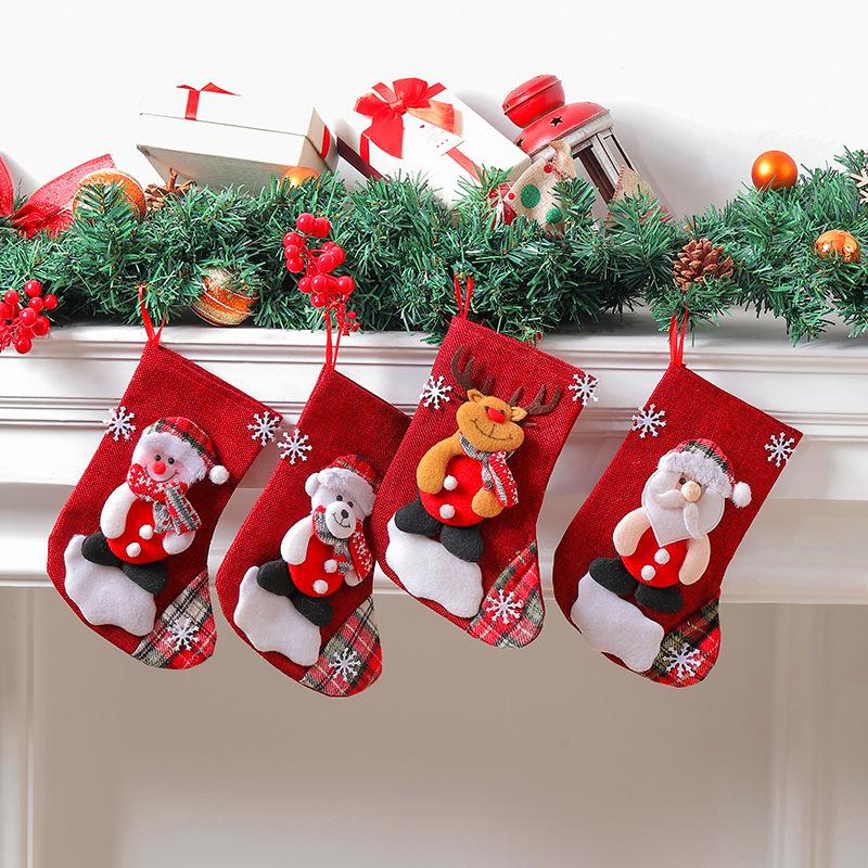 New Christmas Stocking Socks Gift Candy Bag Snowman Santa Elk Pattern Xmas Tree Hanging Ornament Party Home Fireplace Decoration