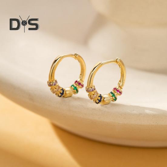 1 Pair Women Huggie Earrings Polished Colorful Flower Cubic Zirconia Small Ear Hoop Lightweight Metal Ear Jewelry for Daily Wear Dating Party