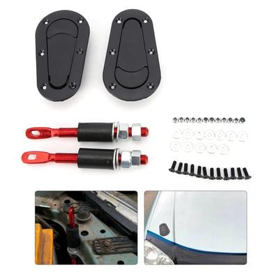 Black Color Universal Racing Carbon Net Plus Flash Hood Latch Pin Keyless Lock Kit
