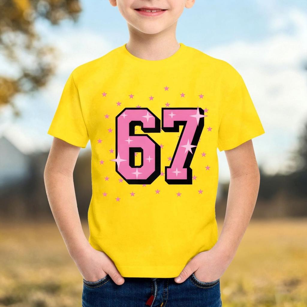 Fashion Minimalist Number 67 T-Shirt for Children Summer Vintage T-Shirts Round Neck Hippie Tees Oversized Casual Top Clothing
