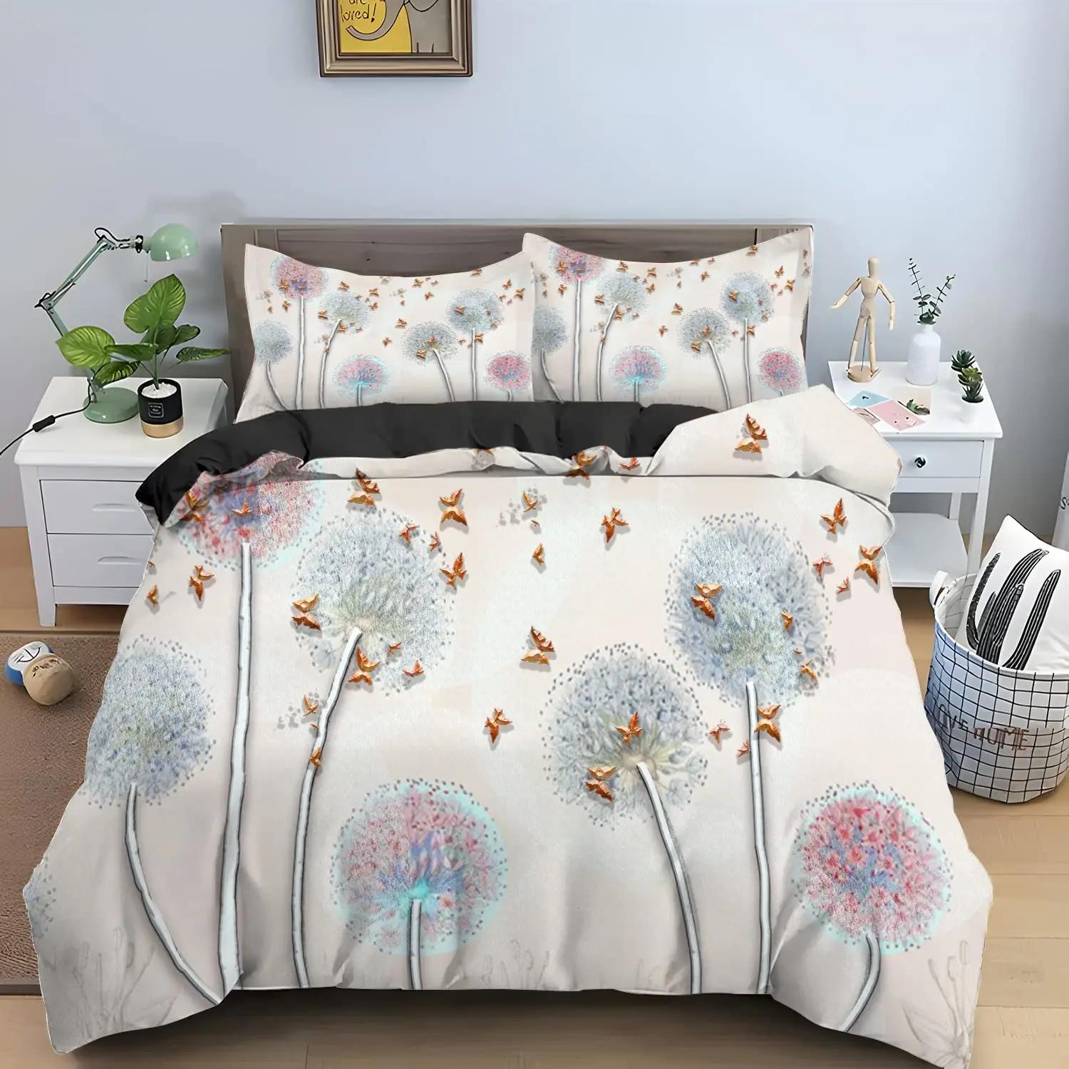 

Art Duvet Cover Dandelion Flower Arrangement Petals Doves Flying Silhouettes Fantasy Blooms Decorative Bedding Turquoise Brown 70x133cm 2pcs