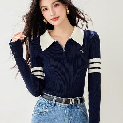 La Chapelle Women's American Retro Half-Zip Knit Sweater