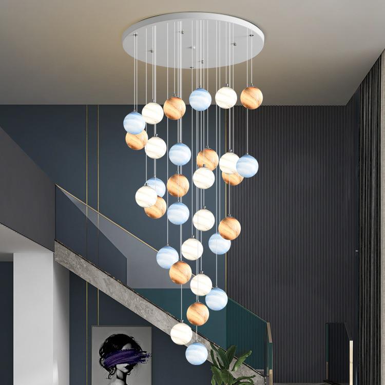 Modern Minimalist Moon Planet Staircase Pendant Chandelier for Duplex Villa Living Room