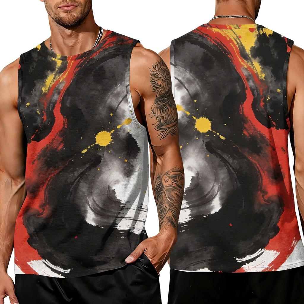 Herren Freizeit Ärmelloses Tanktop mit Abstraktem Farbdruck Lockerer Sitz Atmungsaktive Sportweste für Outdoor-Aktivitäten Fitnessstudio Training