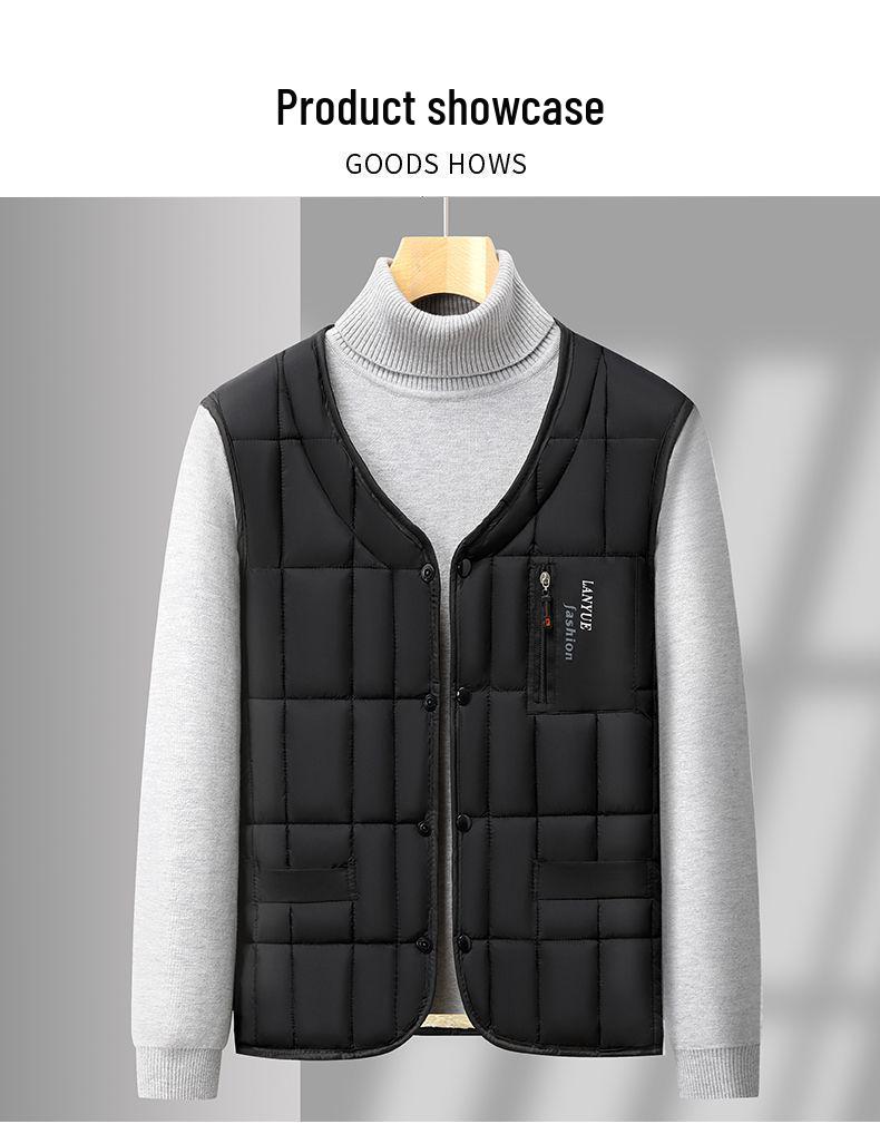 Men's Woodpecker Autumn/Winter Sleeveless Jacket - Middle-aged Dad's Thick, High-grade Cotton Vest.