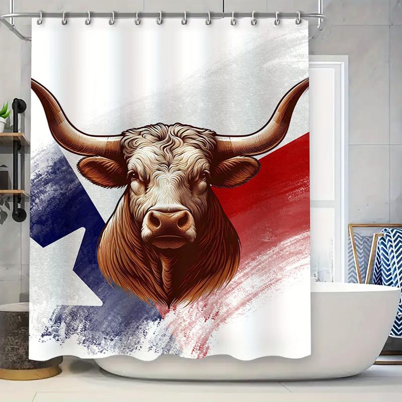 

Trendy 3D Printed Shower Curtain featuring a Longhorn Bull with Texas Flag Design Modern Home Decor Bathroom Accessories for Adu 90x180cm