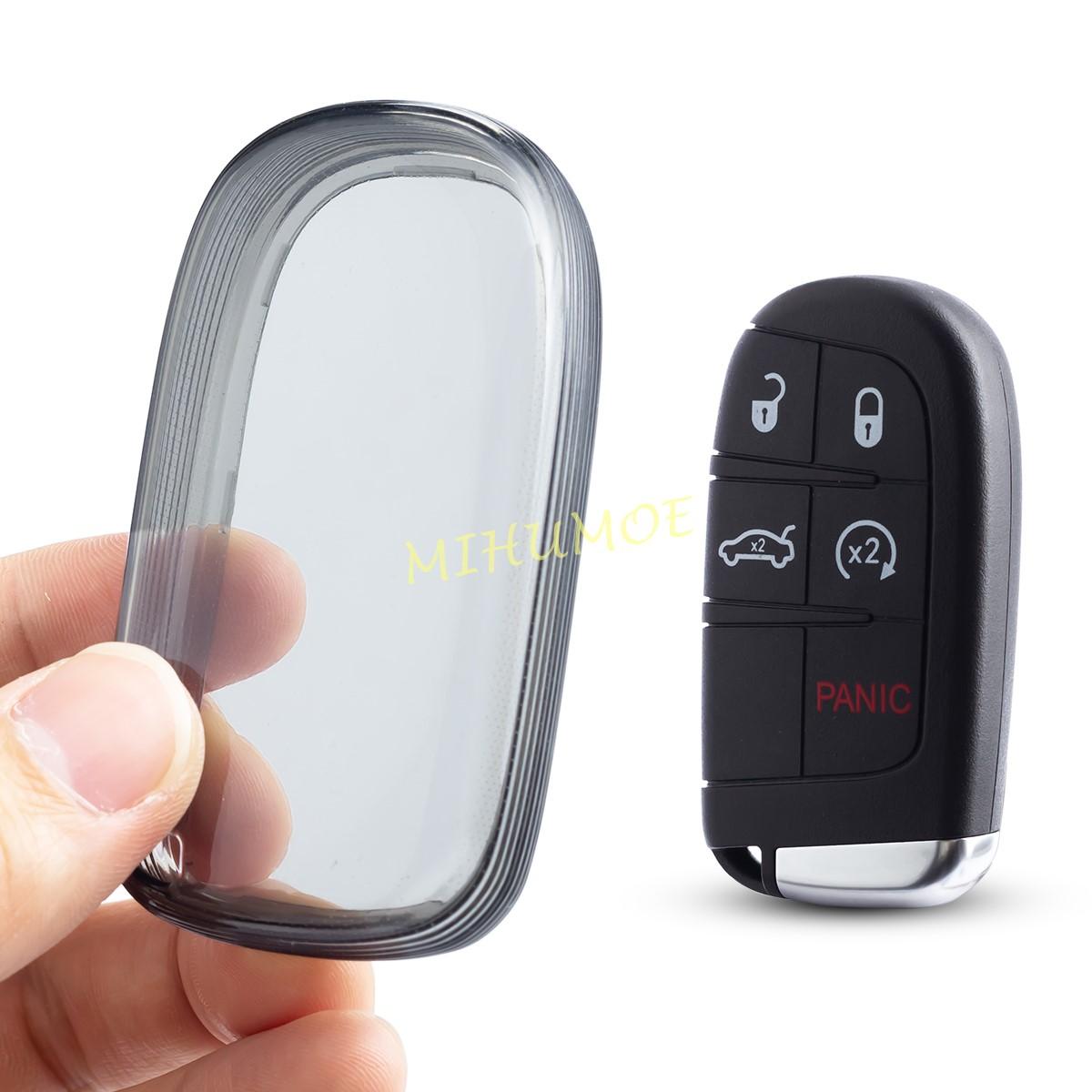 For Jeep Grand Cherokee Renegade Compass Dodge Charger Challenger Dart Chrysler Fiat 500X Black Transparent Key Fob Case Cover