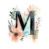 Plakat Litera "M" W Kolorowych Kwiatach I Liściach Plakat Litera "M" W Kolorowych Kwiatach I Liściach, 50X70 Cm, Bez Ramy, Papier Matowy 230 Gsm