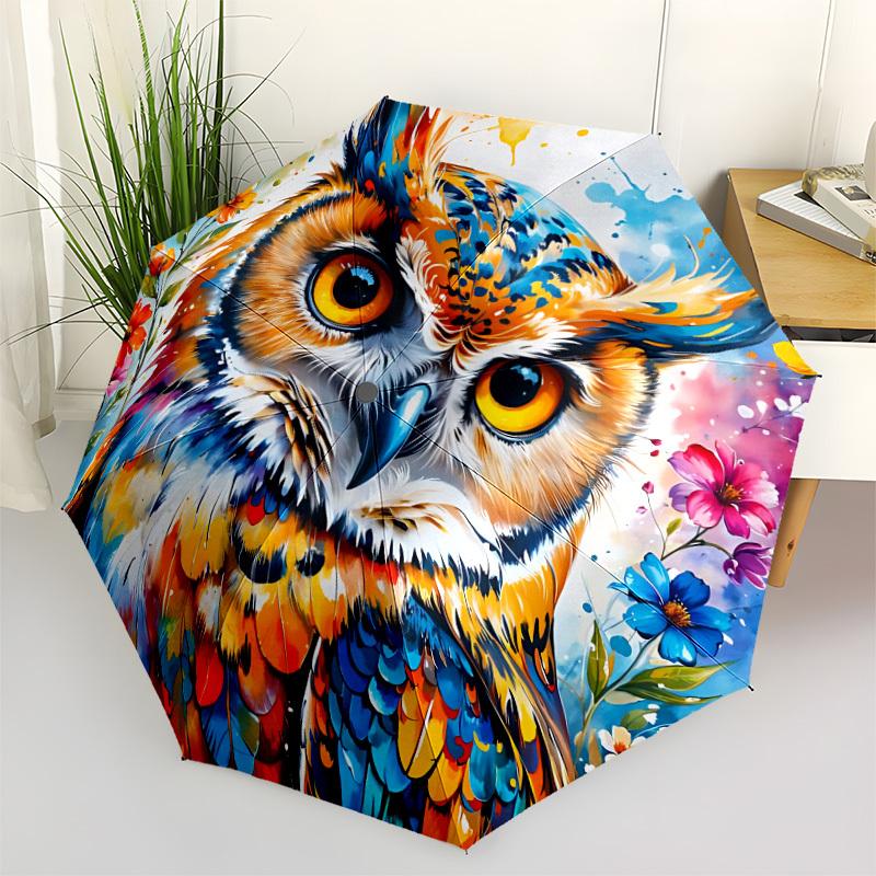 1pc Owl Flowers Automatic Open/Close Umbrella Compact Folding Umbrella, All-Season Portable Umbrella for Women/Men F1124085