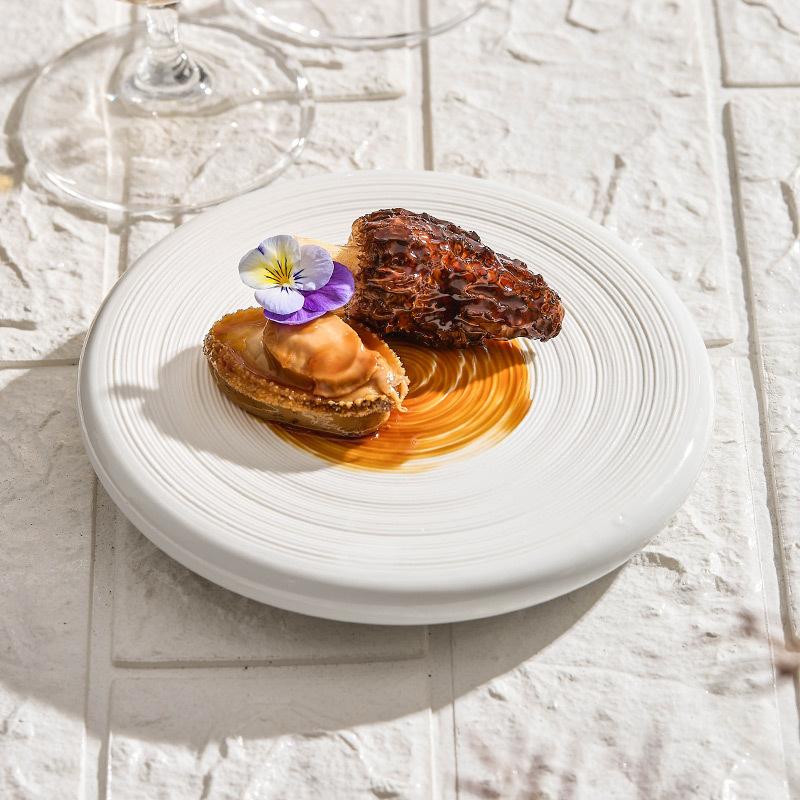 BR15cm White Double Layer Insulation Plate Serving Plate Ceramic Circular Appetizer Tableware Salmon Dish Restaurant TablewareEY