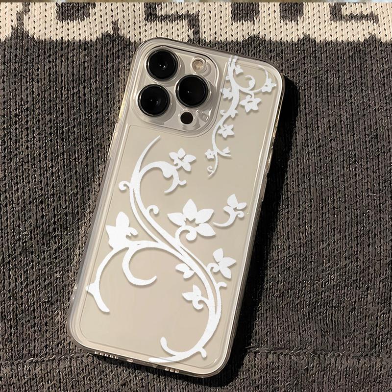 Clear White Floral Vine Phone Case For Iphone 17e 17 15 14 11 13 Air 16 12 16e Pro Max Protective Aesthetic Cover Fashion Shell