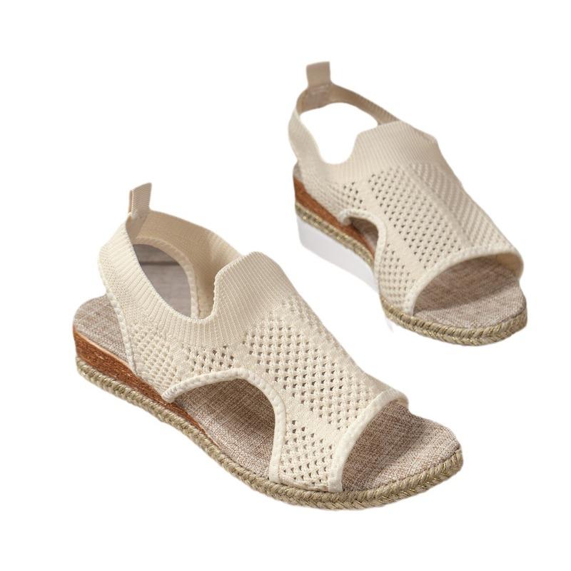 Summer new slope heel sandals large size hot sandals fly woven breathable mesh fish mouth women's sandals