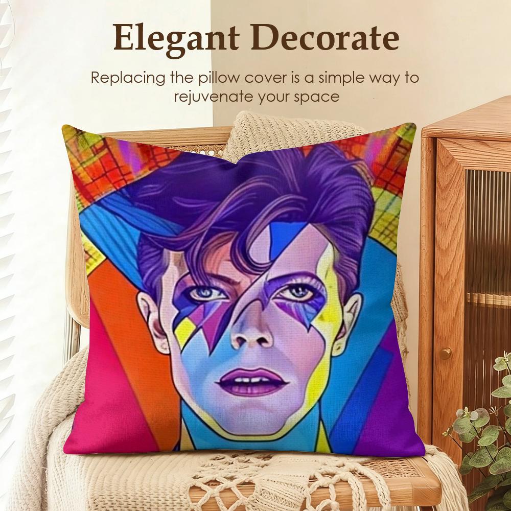 Singer D-David B-Bowie Cushion Cover Natural Linen Organic Fabric Double-Sided Printing Sofa Home Decor Gift Pillow Case