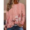 Round Neck 3D Flower Pattern Top Casual Long Sleeved Women's T-shirts - Soft Medium Stretch Polyester Fabric Spring and Autumn Relaxed Fit Clothing