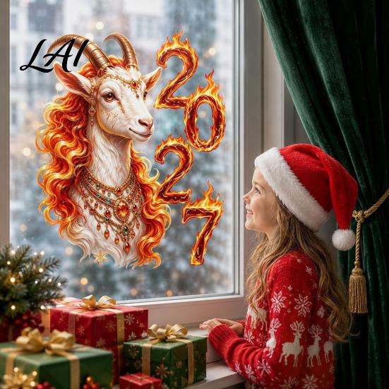 Electrostatic Window Stickers Chinese New Year Static Clings Goat Sticker 2027 Sheep Celebration Supplies Reusable Lunar Xmas Decor for Home