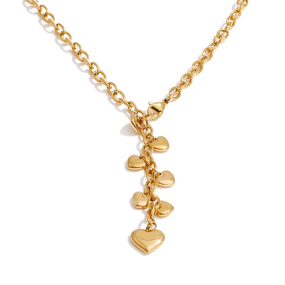 Yhpup 56cm Stainless Steel Heart Drop Chain Necklace 16K & Platinum PVD Plated Fashion Charming Modern Jewelry Waterproof Gift