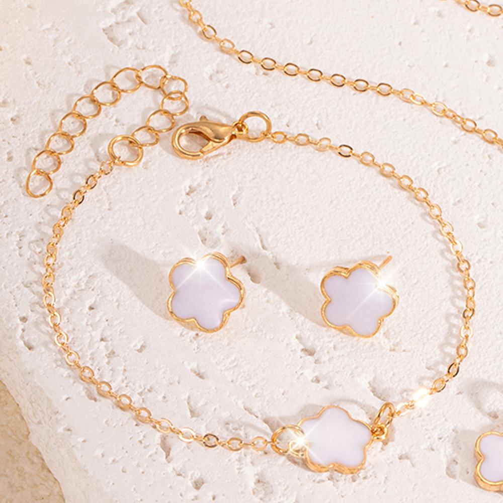 5 Piece Set Flower Patterned Necklaces Bracelets Earrings Rings Fashionable Simple Exquisite Elegant Sweet Accessories Ornaments
