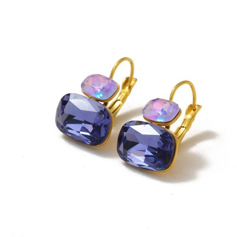 CARLIDANA Ins Fashion 18k Gold Plated Stainless Steel Anti Tarnish Colorful Crystal Summer Earrings and Ring Set Fashion Jewelry