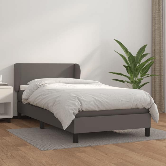 3127173 vidaXL Divan Bed with Mattress Grey 90x200 Cm Faux Leather