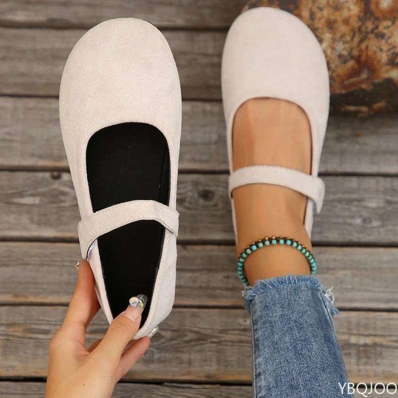 Fashion Woman's Casual Flats Shoes Round Toe Large Size Ladies Shoes Retro French Mary Jane Dress Flat New Summer Solid Comfortable Shoe