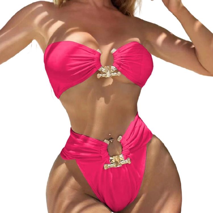 Elegant High Waist Bathing Suit with Unique Metal Detail for Fashion Forward Women Lightweight Beach Swimwear