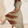 Women Plus Size Round Neck Short Sleeve American Flag Print A Line Long Dress