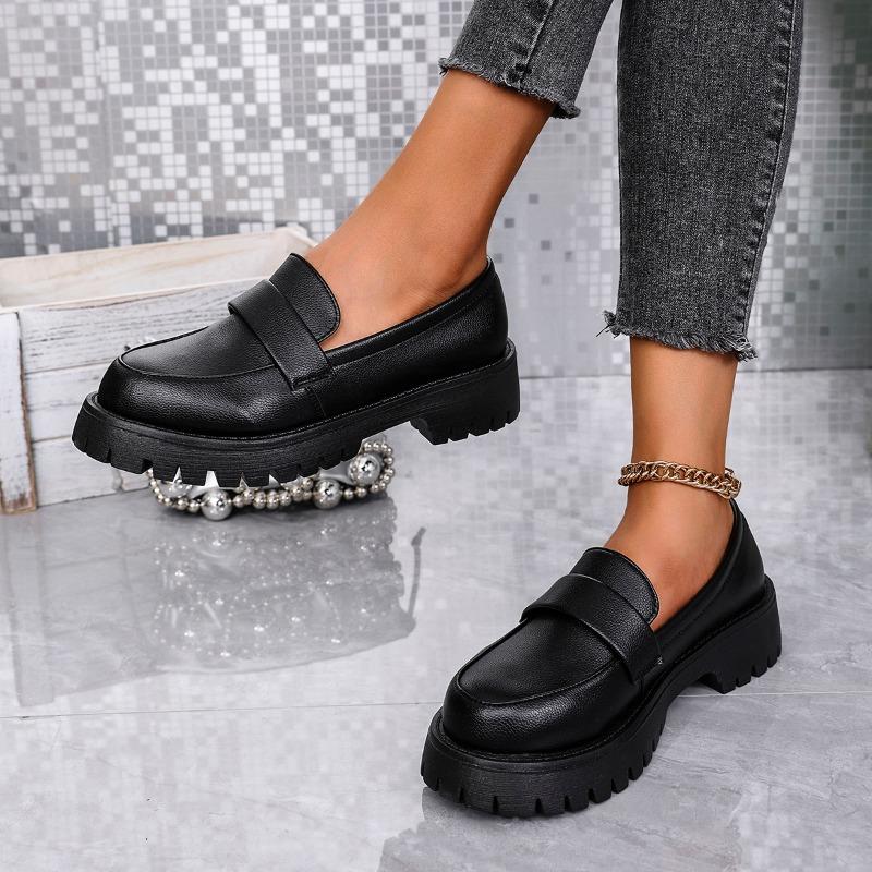 Fashion Women's Thick Heel Shoes Autumn New Round Head Deep Mouth Thick Sole Soft Sole Anti-slip Wear-resistant Low Top Shoes