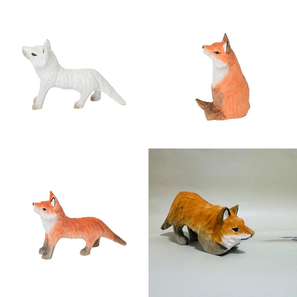 Fox Woodcraft Figurine With Modern Minimalist Style For Gift And Home Decor