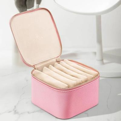 Caixa de Joias de Grande Capacidade com Bolsinhas Bolsos com Zíper Estojo para Brincos Couro PU Multifuncional