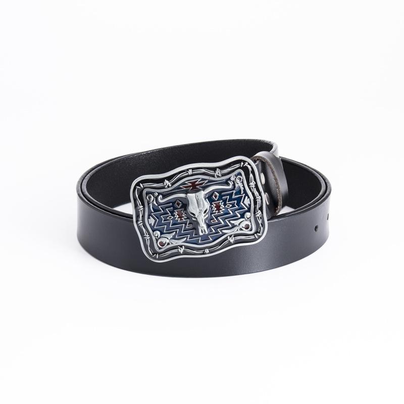 

Ремень с декоративной головой быка, модный молодежный пояс в стиле панк, мужской ремень из натуральной коровьей кожи 115cm