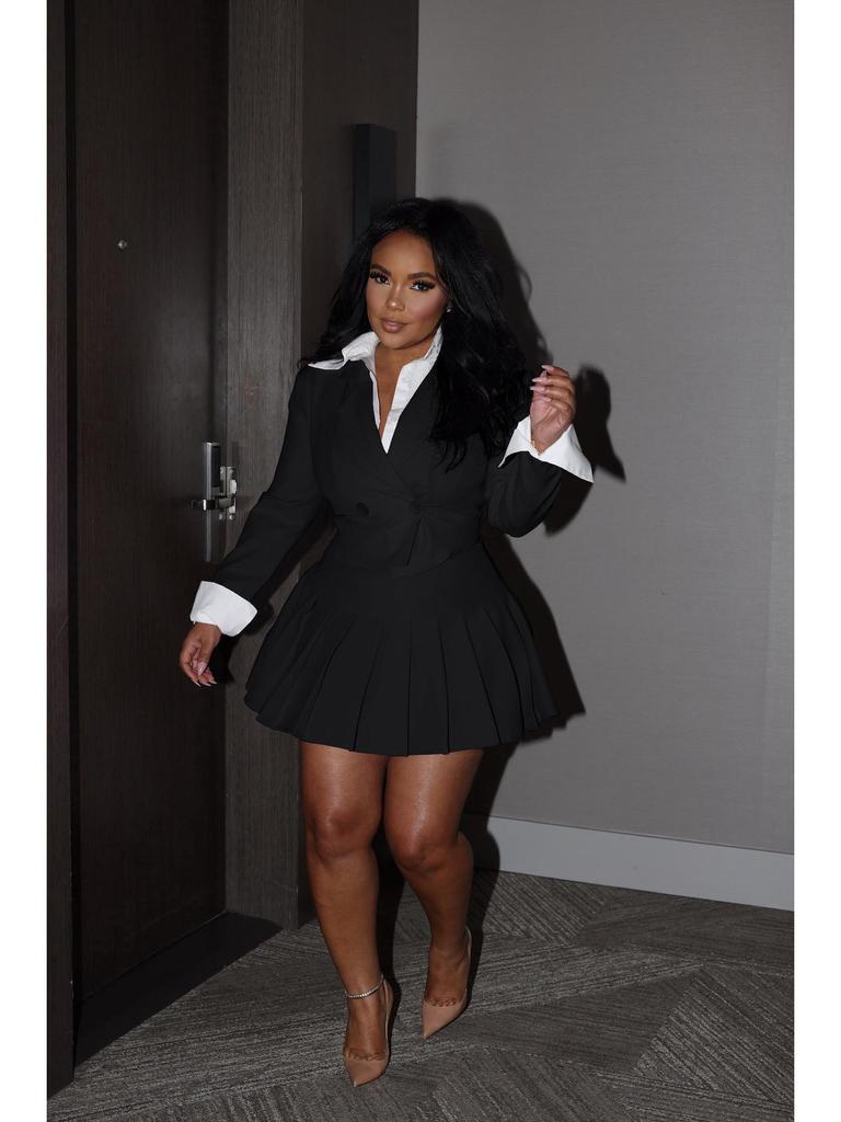 Damen Europäische & Amerikanische Mode Zweiteiliges Set: Gespleißter Plisseerock & Short-Anzug Oberbekleidung