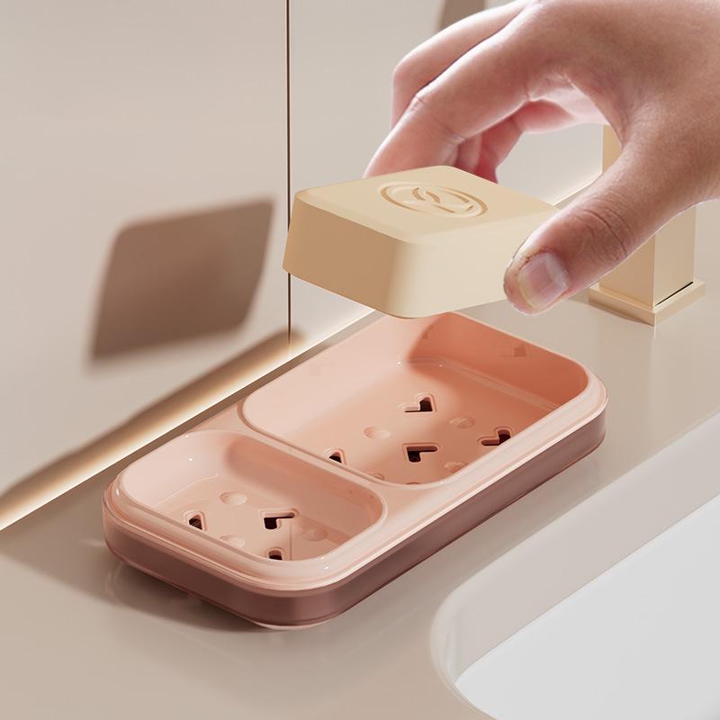 Dual-Compartment Soap Dish with Scented Lid for Dorm Use – Bubble Design, Double Layer