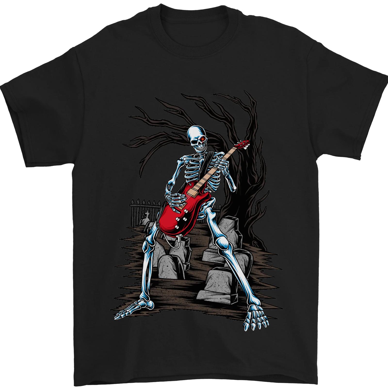 Graveyard Rock Guitar Skull Heavy Metal Mens T-Shirt 100% Cotton S