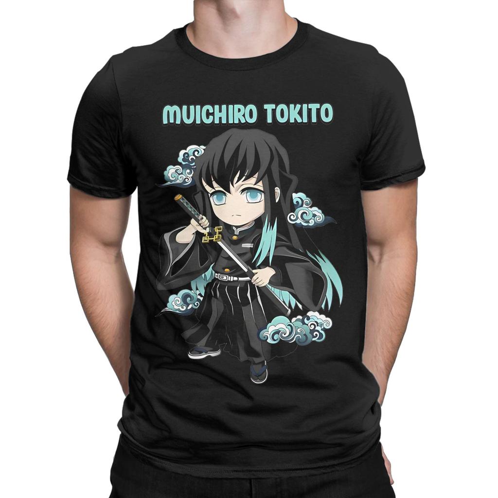 Chibi Mist Pillar Muichiro Tokito T Shirt Pure Cotton T-Shirts Crew Neck Anime Demon Slayer Tees Short Sleeve Clothes Plus Size