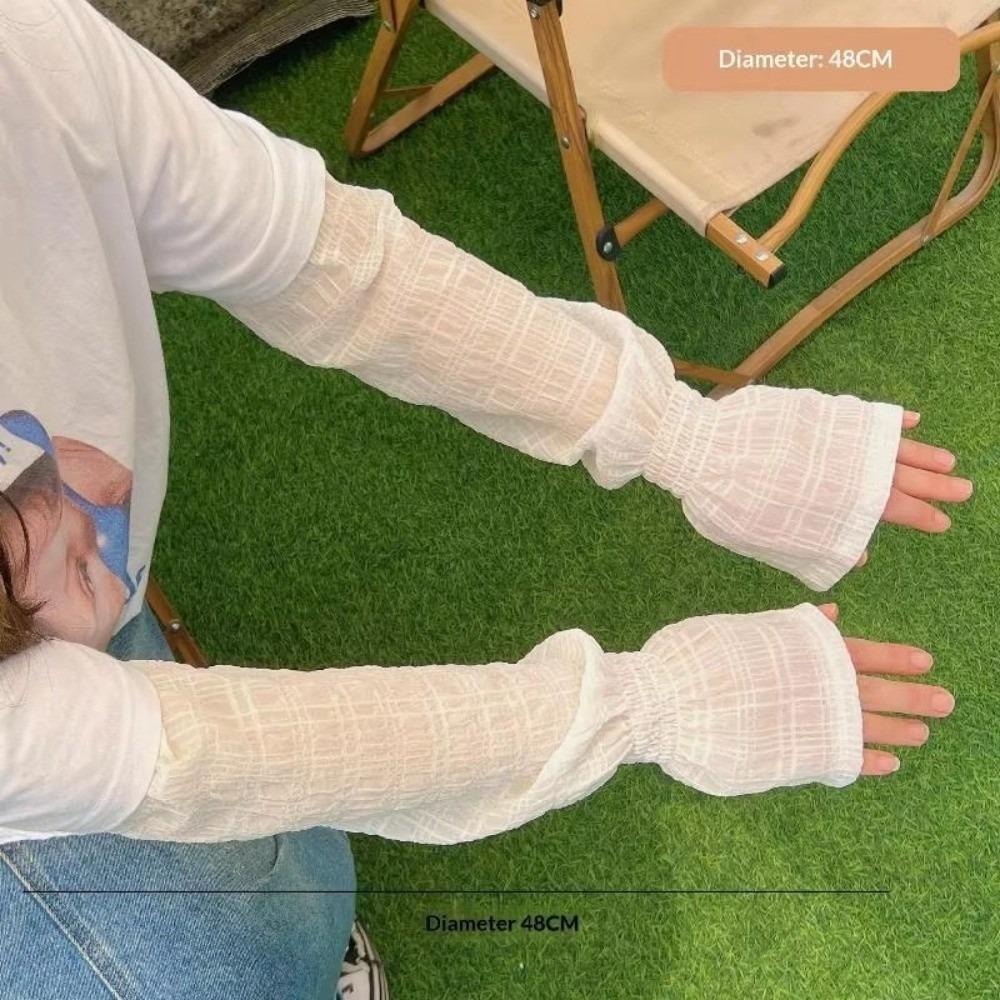 Gradient Color Ice Silk Arm Sleeves Loose Fit Breathable Sun Protection Arm Sleeves Elastic Long Sleeve Fingerless Arm Sleeves