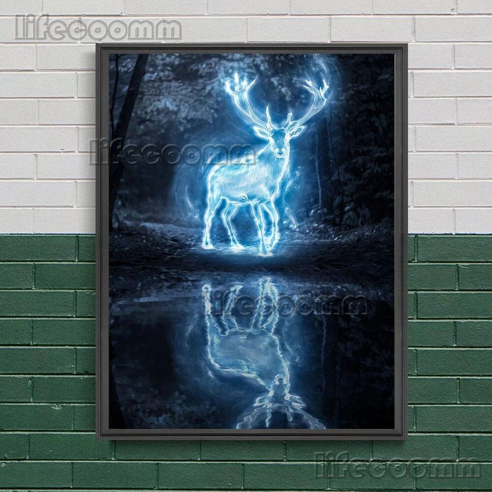 Animal Elves In The Forest Wall Art Canvas Painting Stag,Raven,Owl,Leopard,Mystical Creature Art Poster And Print Home Decor No Frame