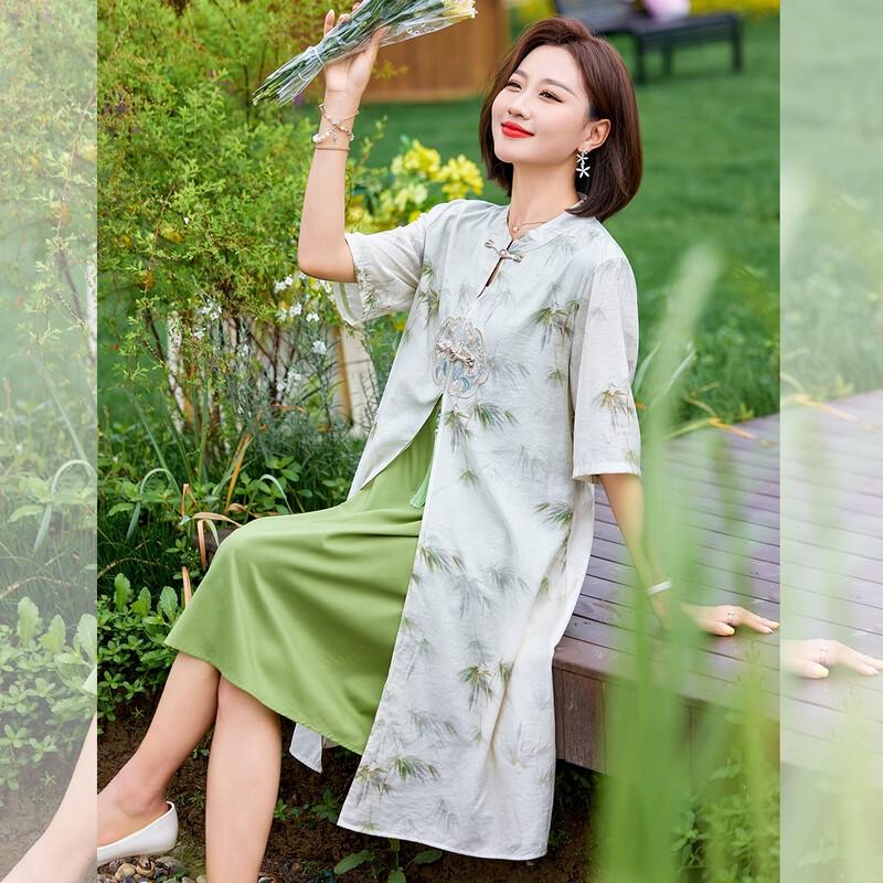 Elegant Chinese Style A-Line Midi Dress 5XL