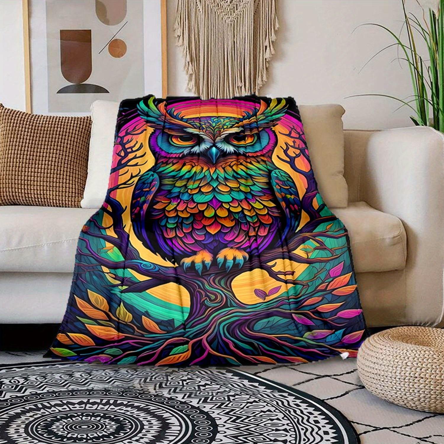 

1 шт. Плед с принтом совы, Мягкий теплый плед, Плед для дневного сна, Для дивана, кресла, офиса, кровати, Кемпинга, Путешествий 130cmx150cm