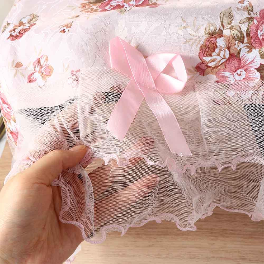 Fashion Dust-proof Bedside Cabinet Pink Flower Lace Table Cloths Rectangular Table Cover Decoration