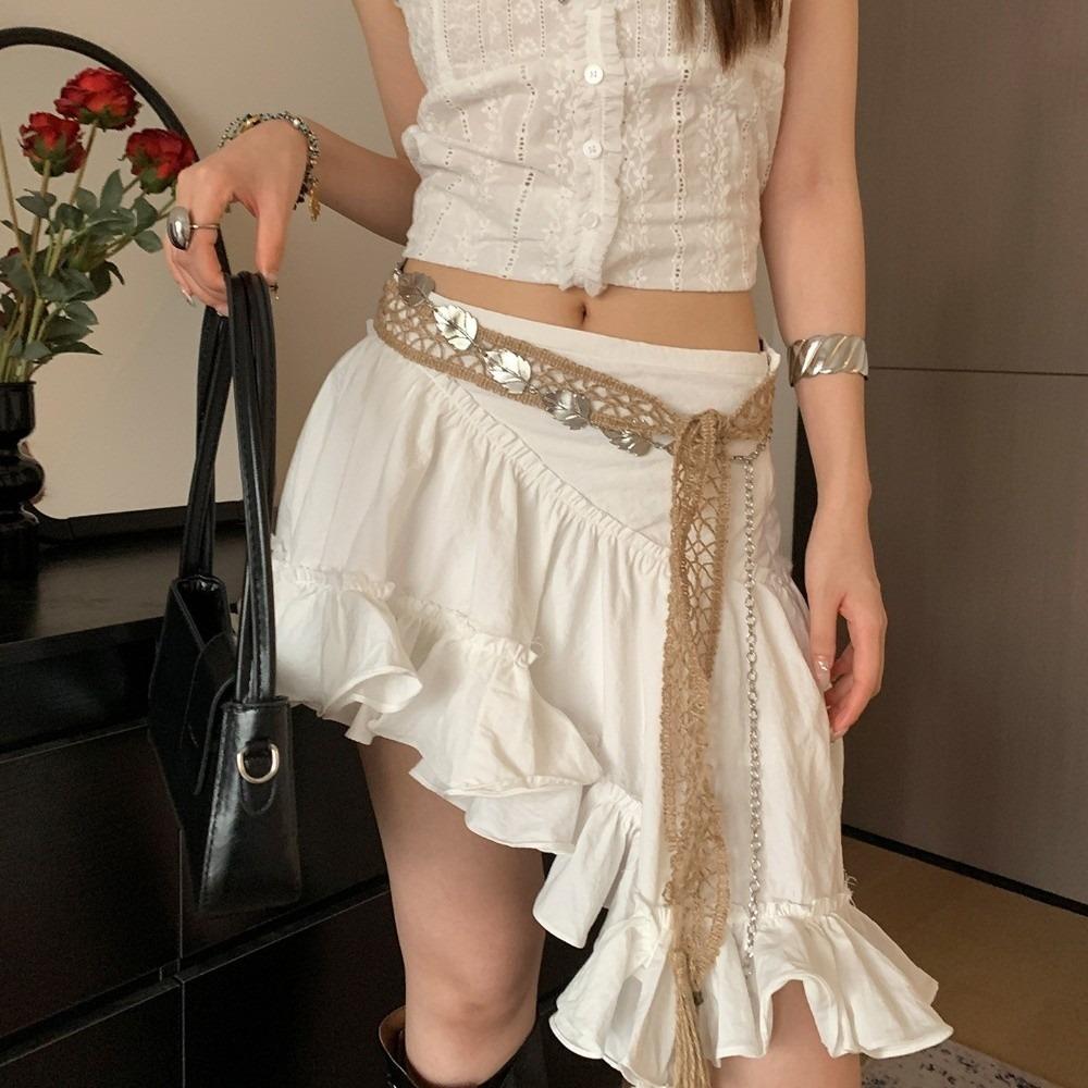 Ethnic Style Bohemian Style Waistband Thin Silver Leaves Waist Chain Spicy Girls