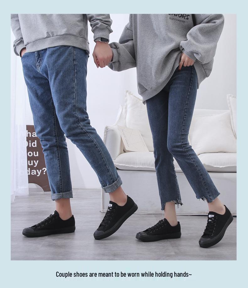 Unisex Black Canvas Sneakers: Versatile, Smiley Design, Casual Flats for Men & Women