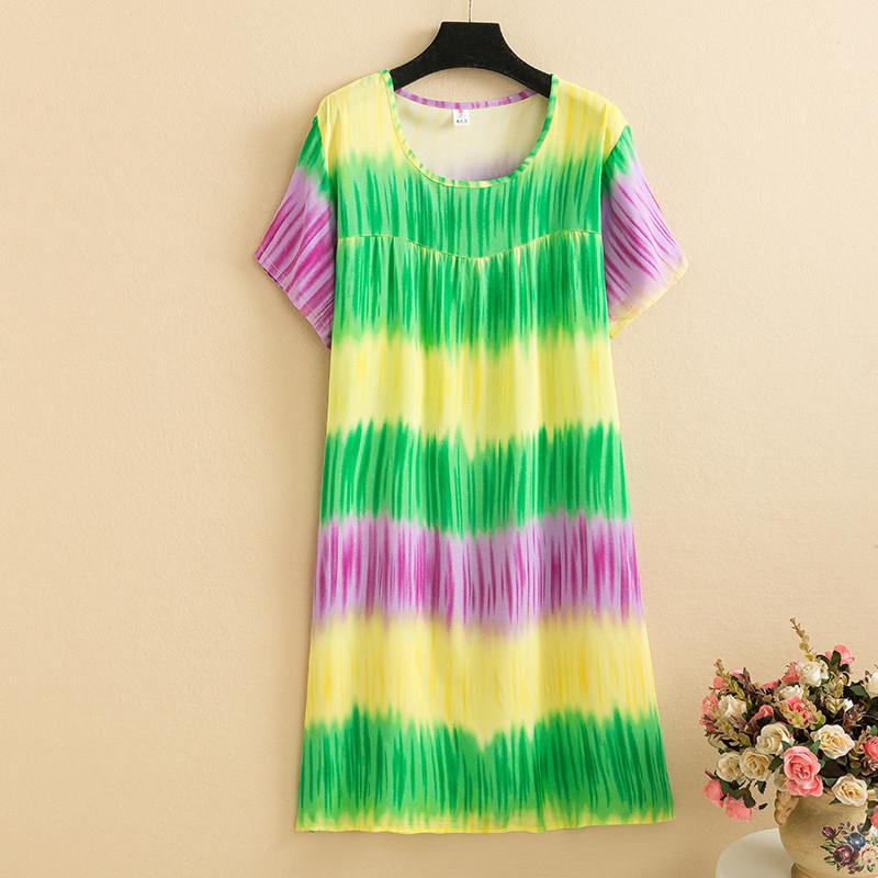 Mom summer dress medium and long pure cotton silk nightdress year-old new Chinese women's knee skirt